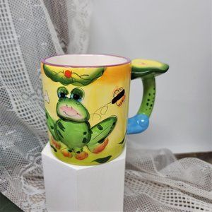 Frog Coffee Mug Lilly Pad Handle Tea Cup